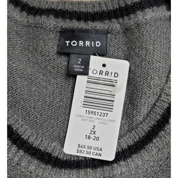 NWT Torrid 2 Stars Grey Crew Neck Sweater 2X 18 20 - Picture 7 of 9
